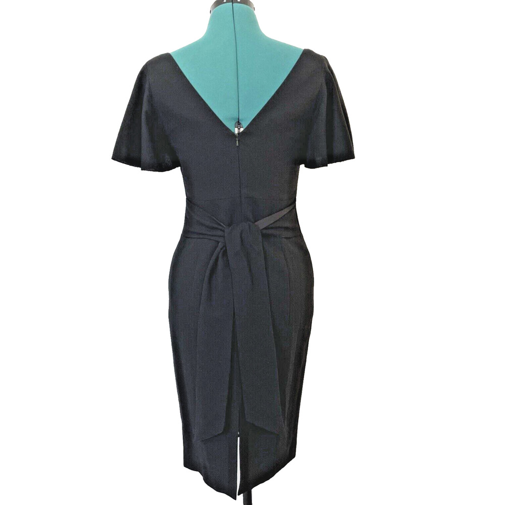 Ted Baker London Black 100% Wool Flutter Sleeve V-Neck Sheath Dress Size 2 - Picture 5 of 12